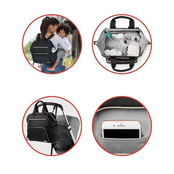 Skip Hop Solid Black Backpack Diaper Bag Pockets Baby Toddler - Picture 3 of 16